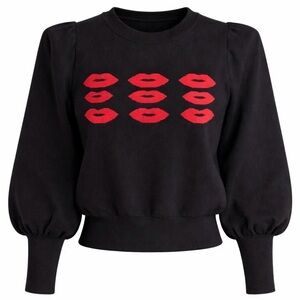 NWOT Nanette Lepore Hot Lips Sweater Black Red Hearts Valentines Size XL